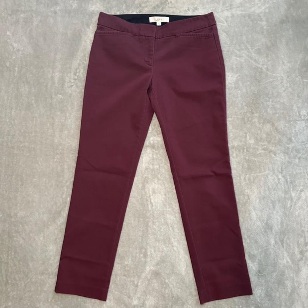 LOFT Marisa Fit Dress Pants Size 2 Burgundy Stretch Straight Leg Flat Front Work